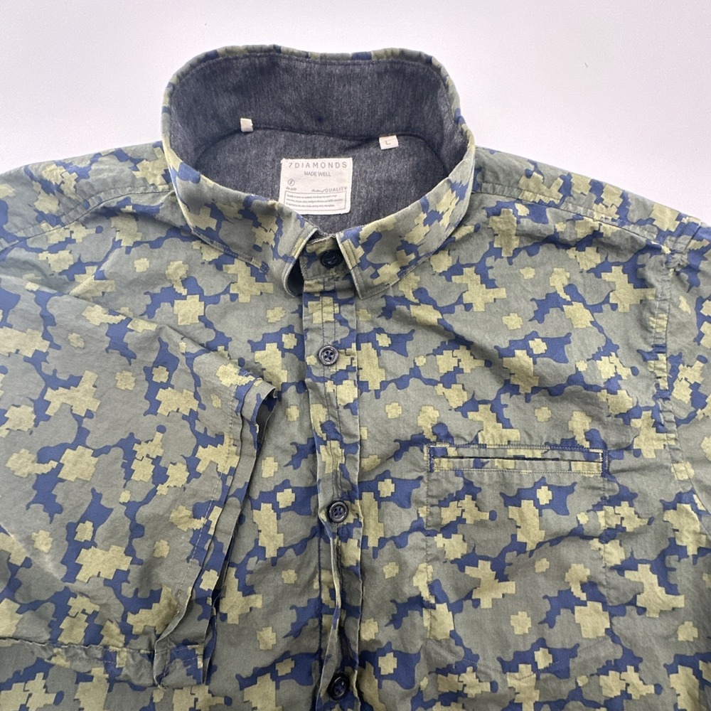 7 Diamonds‎ Button Down Shirt Short Sleeve Mens Size Large Digital Camo Golf Tee